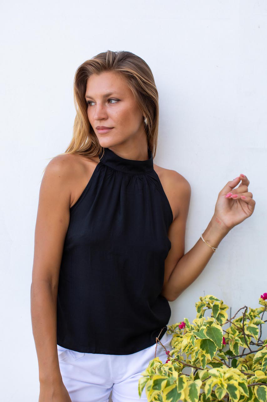 Lana Top - Black Herringbone