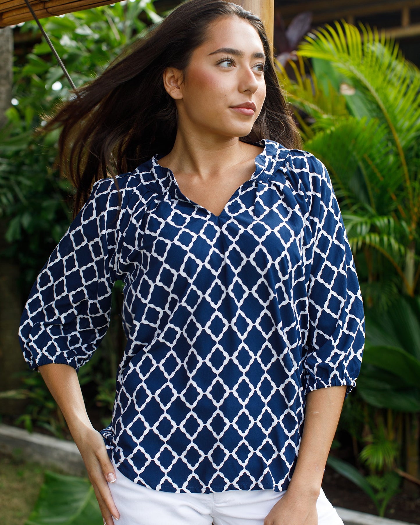 Pippa Top - Navy/White Marquis