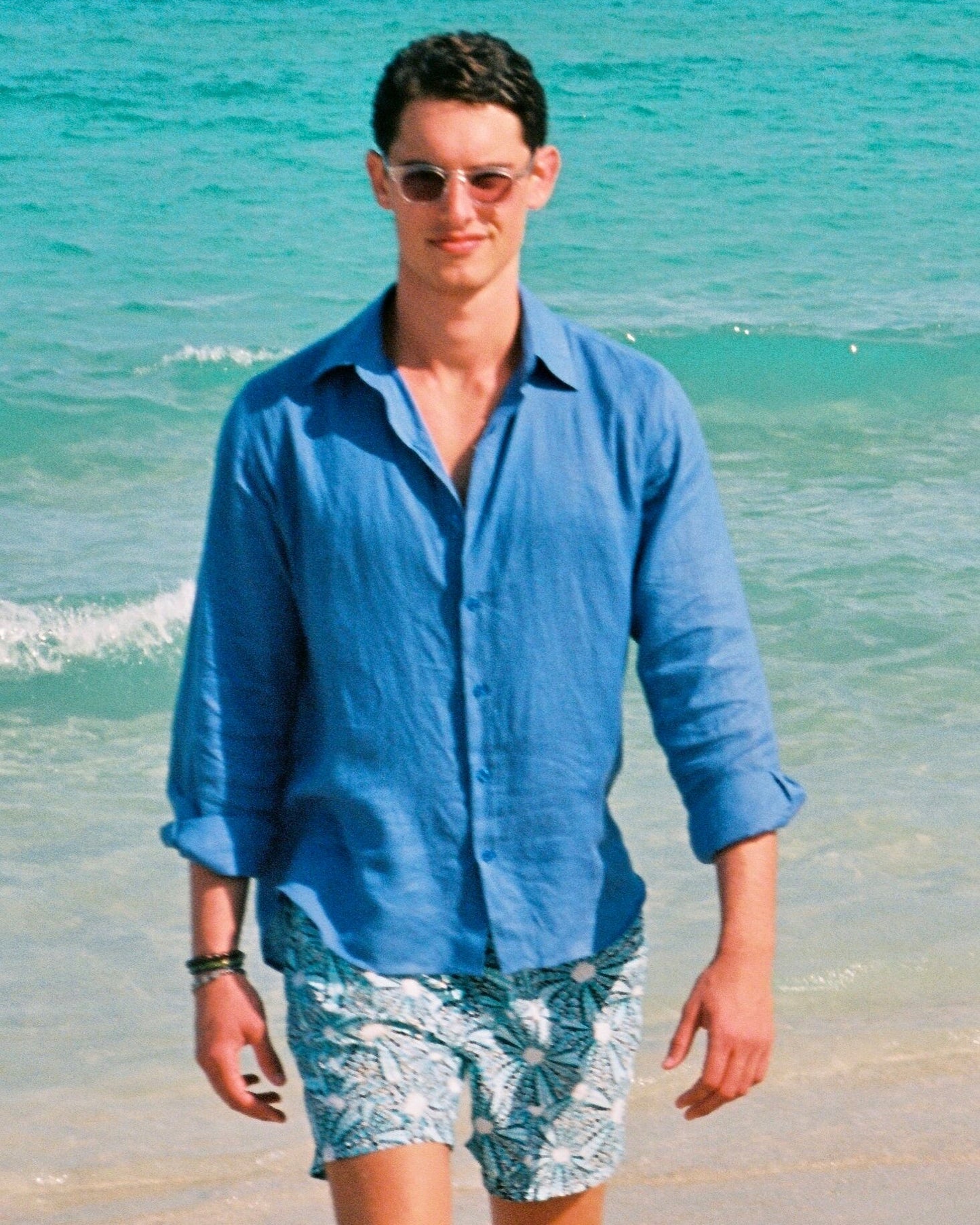 Mustique Men's Linen Shirt - Lapis