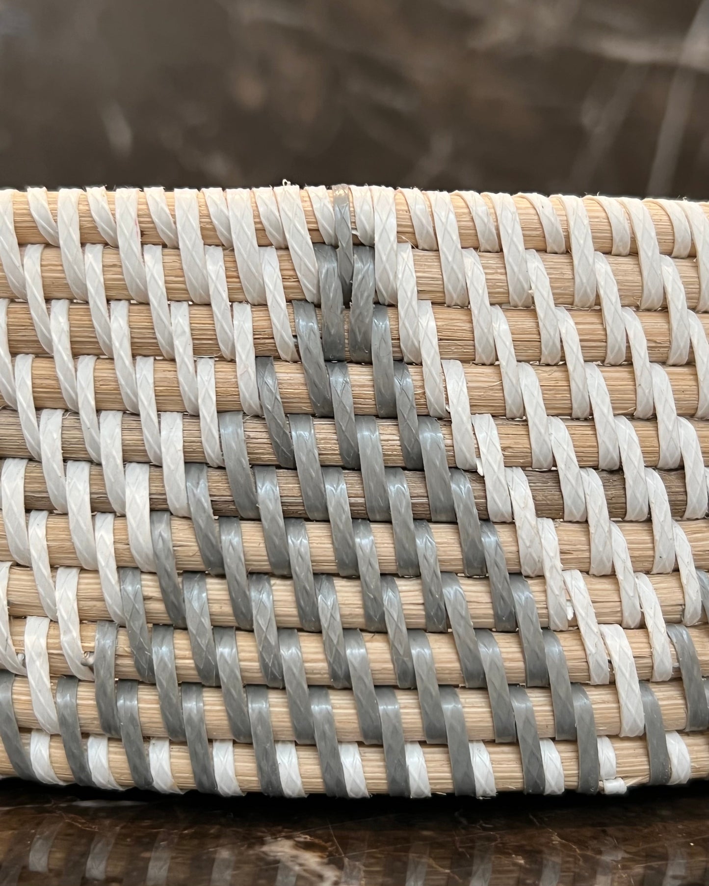 Round White and Grey Rattan Tray