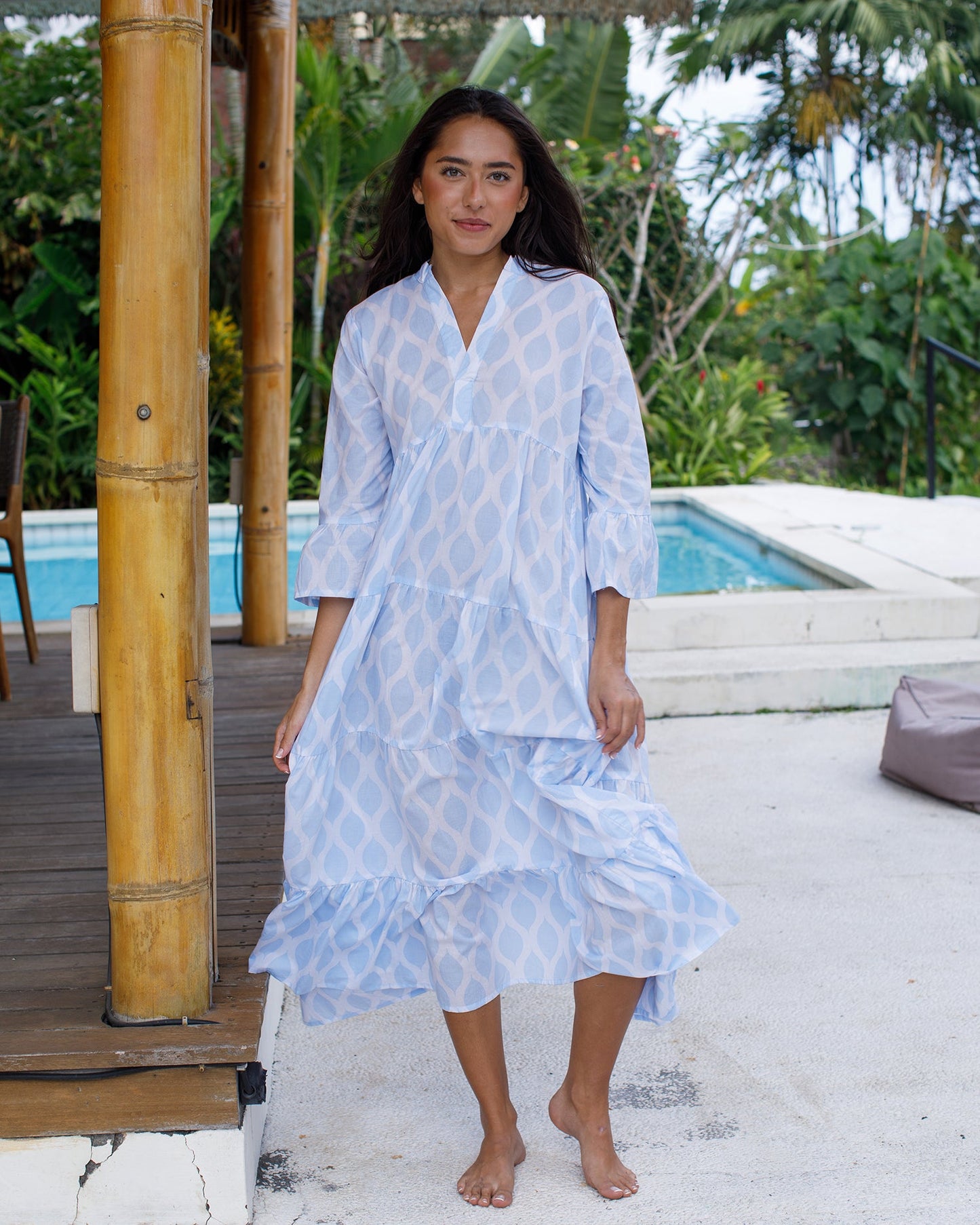Annika Dress - Alice Blue London Trellis