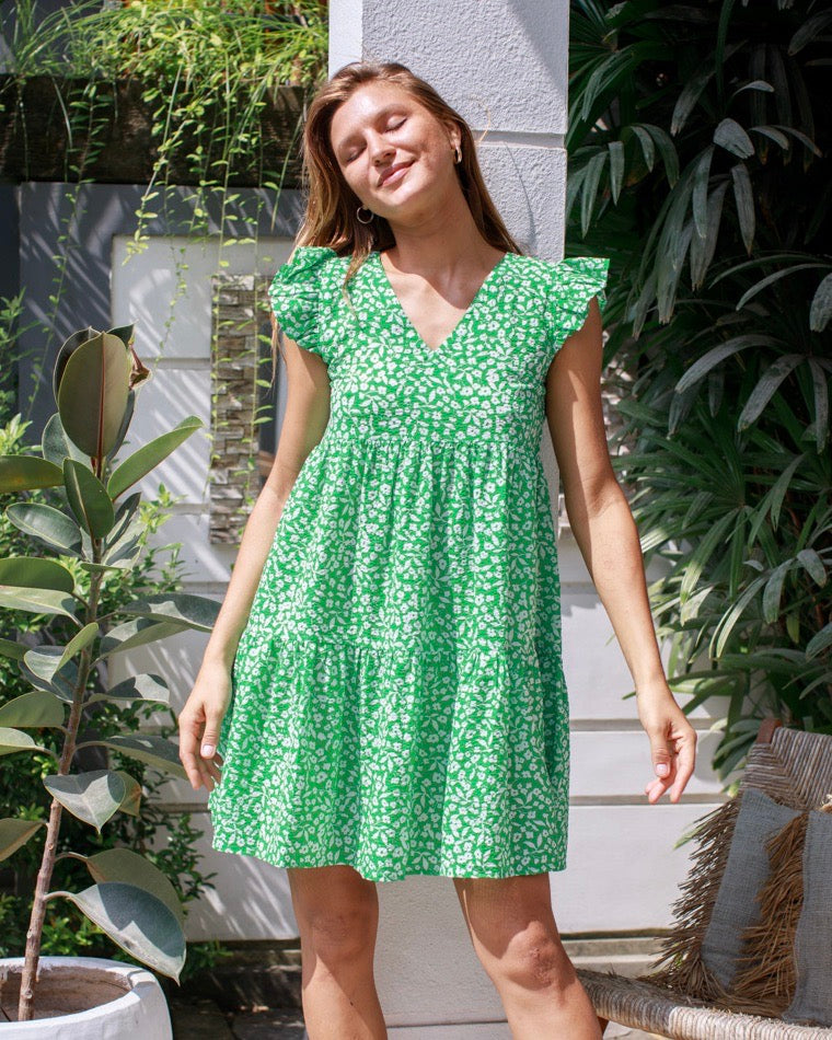 Astrid Dress - Green Daisy
