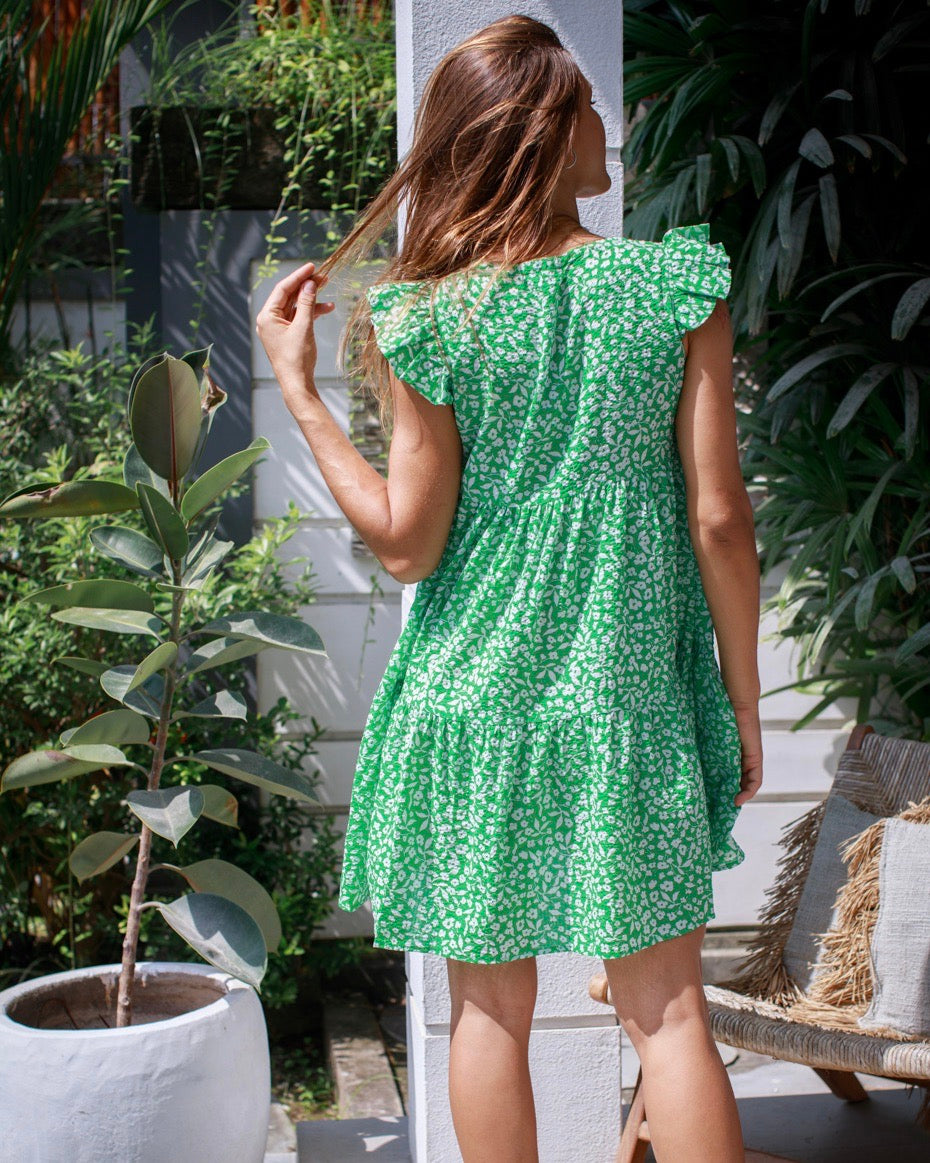 Astrid Dress - Green Daisy