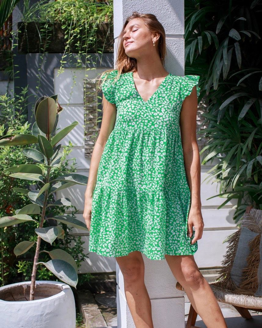 Astrid Dress - Green Daisy