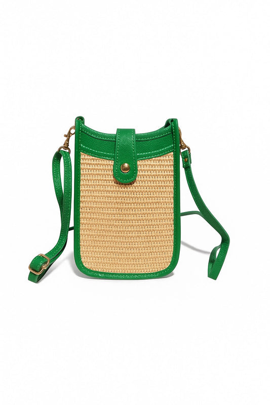 Cortona Raffia/Leather Phone Bag - Green