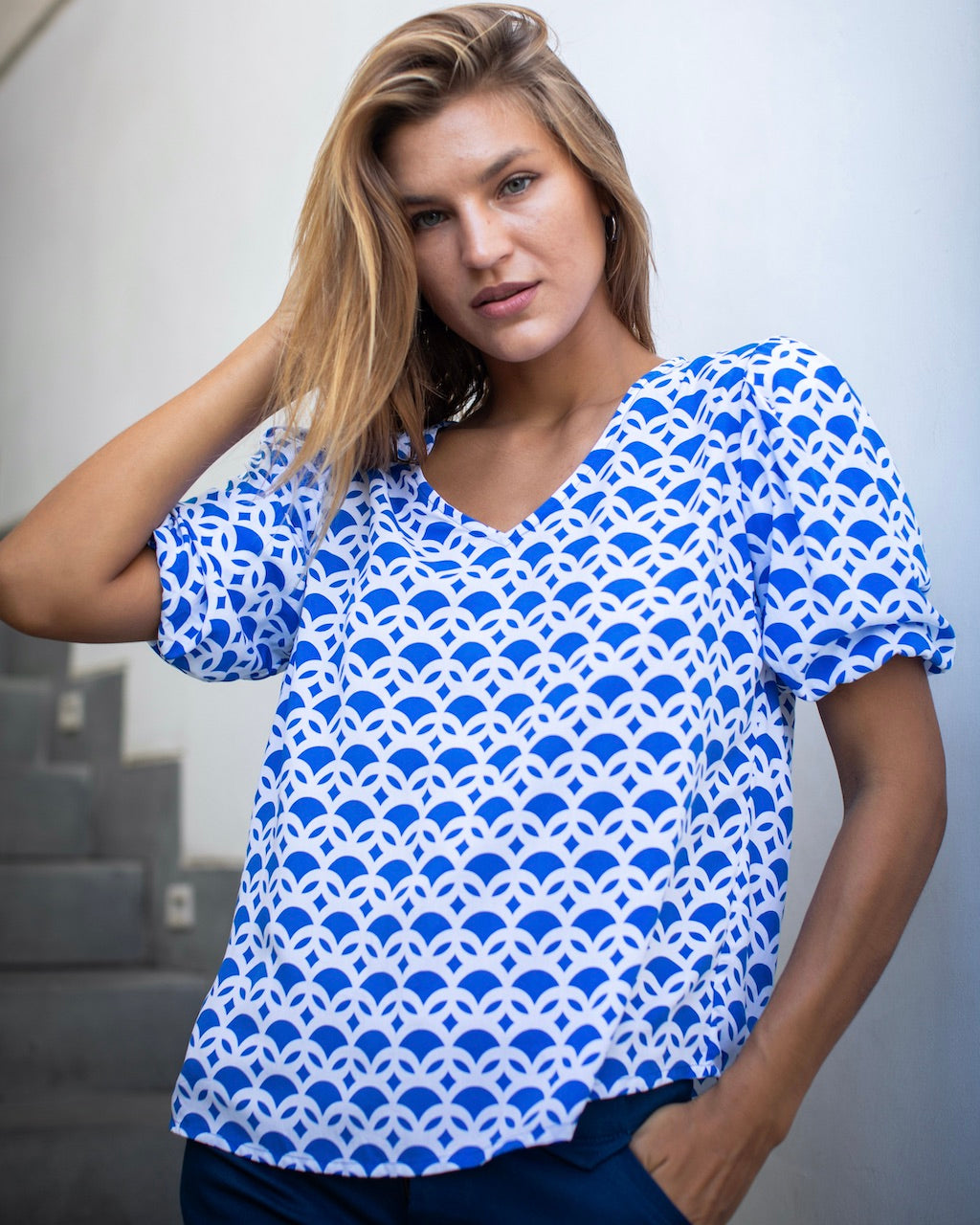Frances Top - Swedish Blue Semi Circle