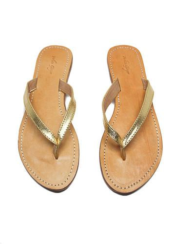 Metallic Leather Flip Flops