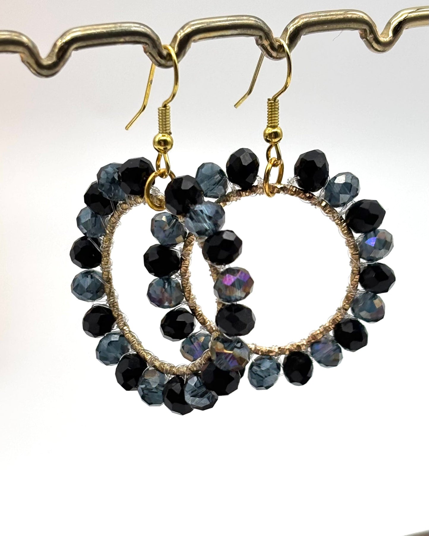 Bali Crystal Hoop Earrings - Black