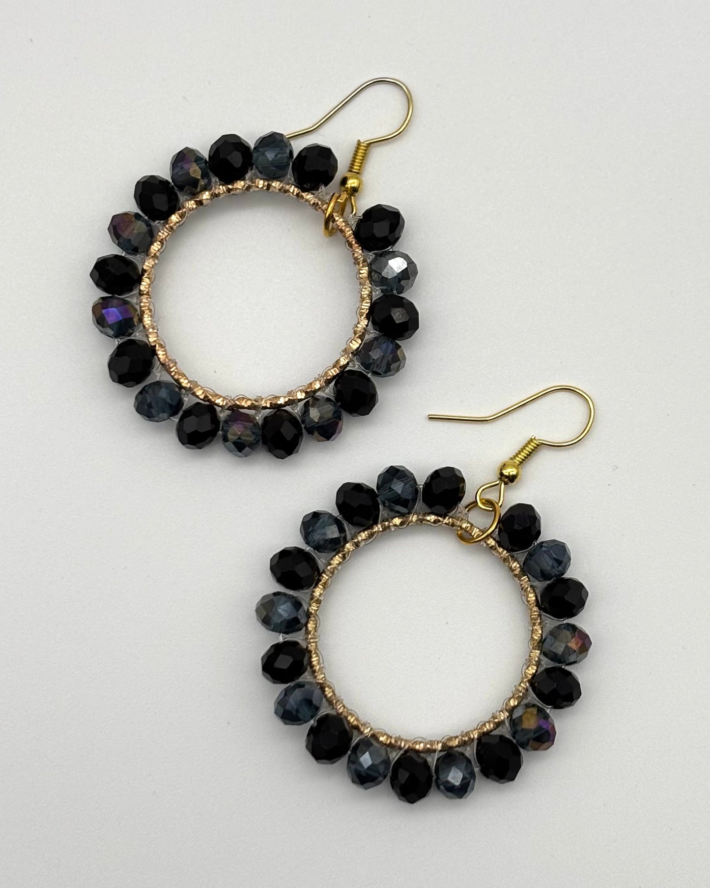 Bali Crystal Hoop Earrings - Black