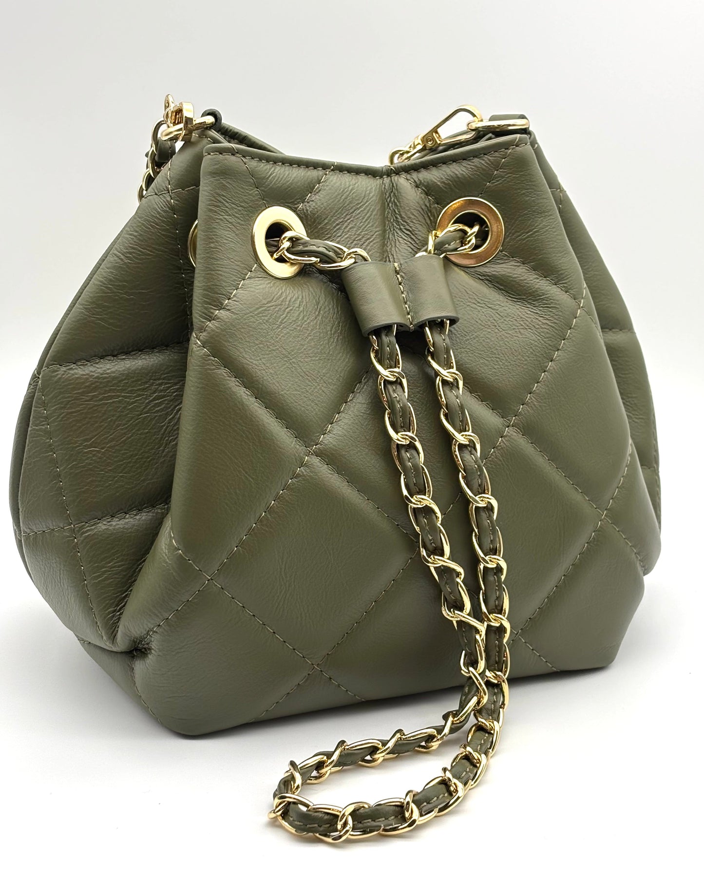 Napoli Quilted Leather Bucket Bag - Olive
