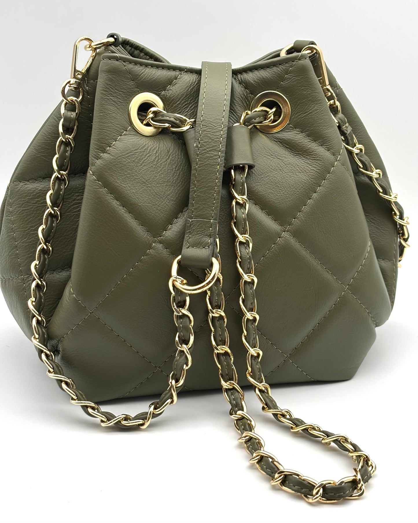 Napoli Quilted Leather Bucket Bag - Olive