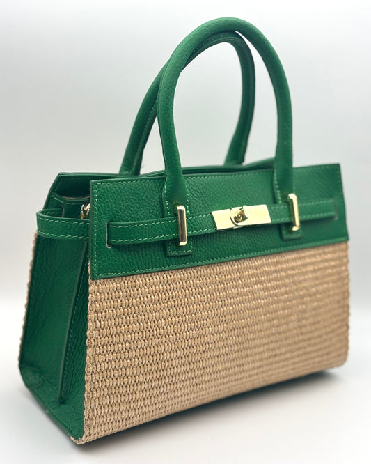 Bellagio Raffia/Leather Bag - Green