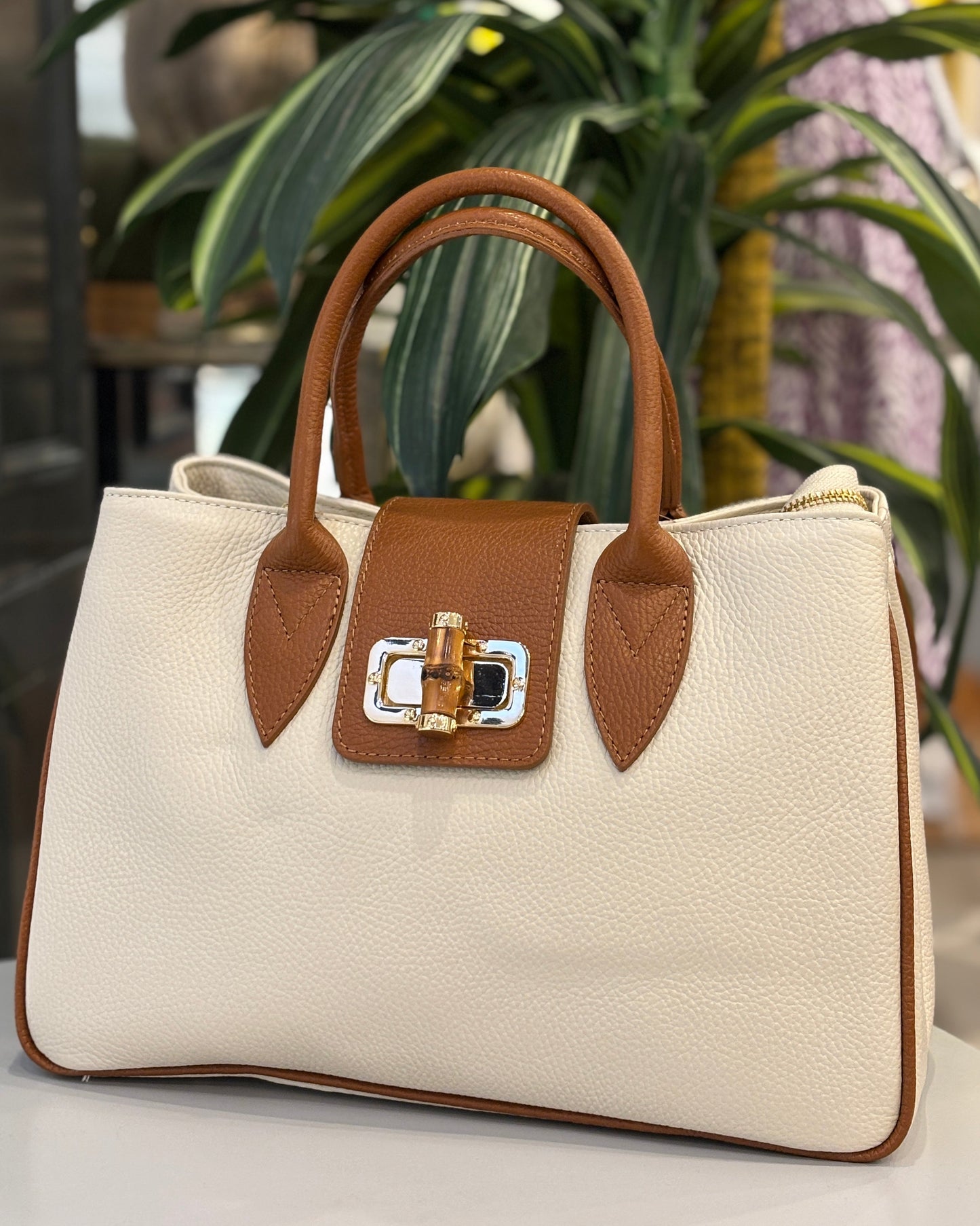 Arezzo Leather Bag - Cream/Tan