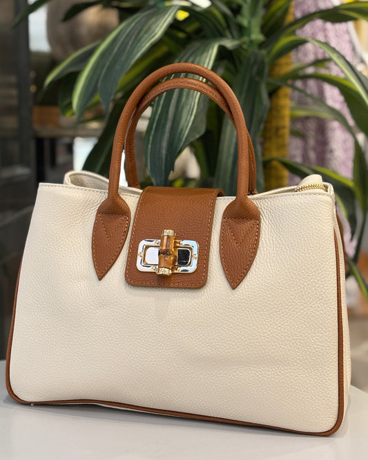 Arezzo Leather Bag - Cream/Tan