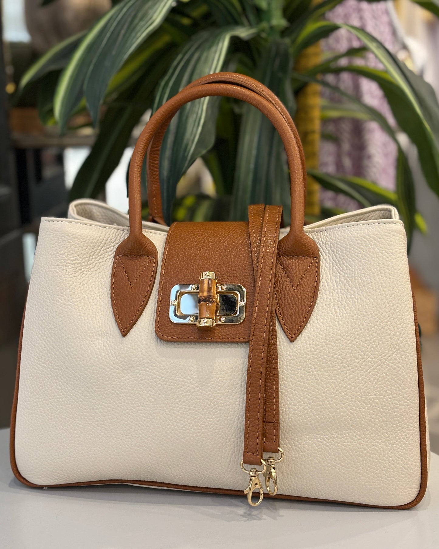 Arezzo Leather Bag - Cream/Tan