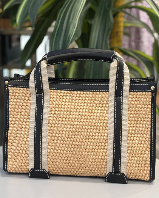 Positano Raffia/Leather Bag - Black