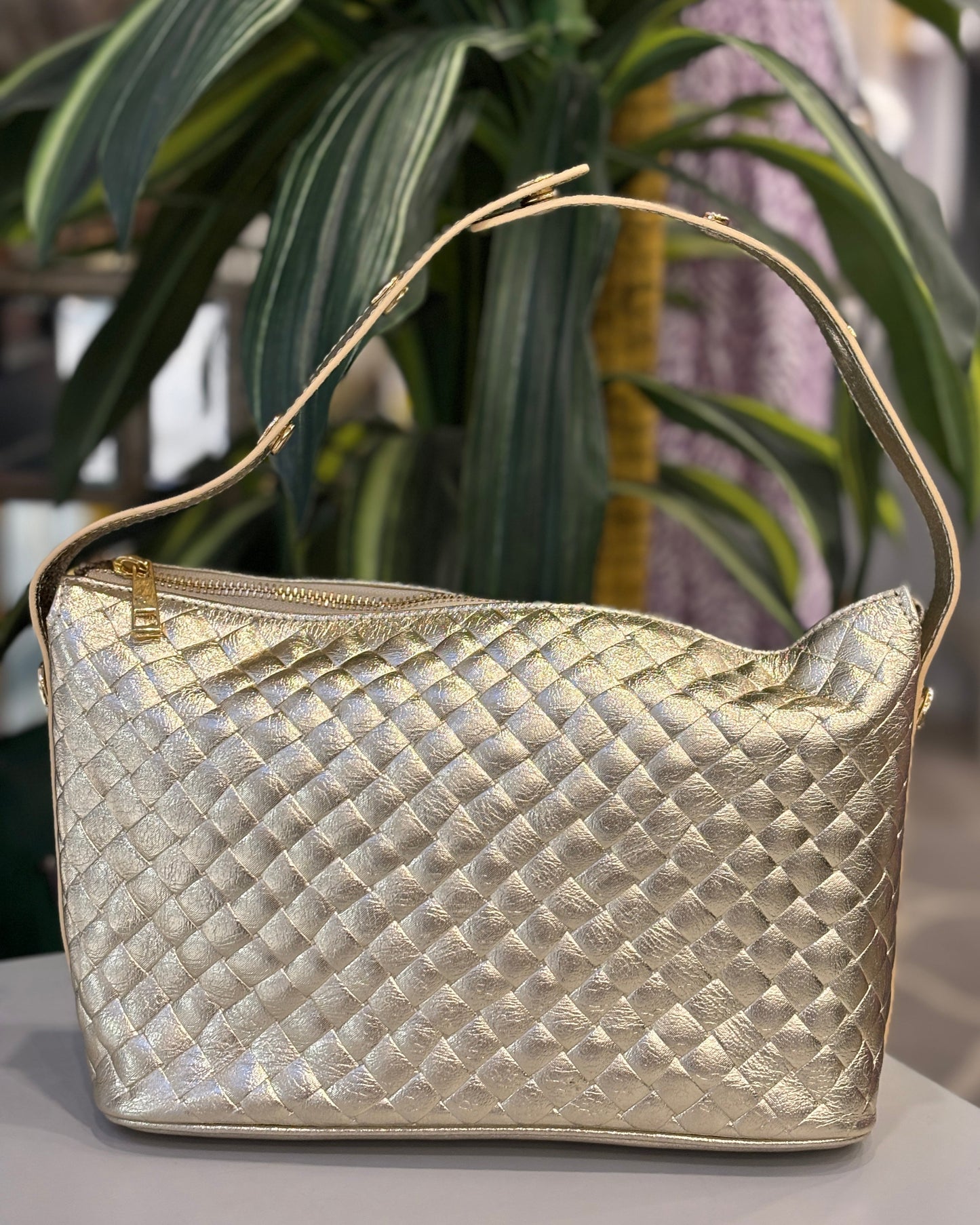 Treviso Leather Lattice Bag - Gold