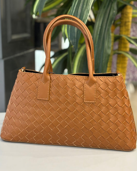 Trento Leather Lattice Bag - Tan