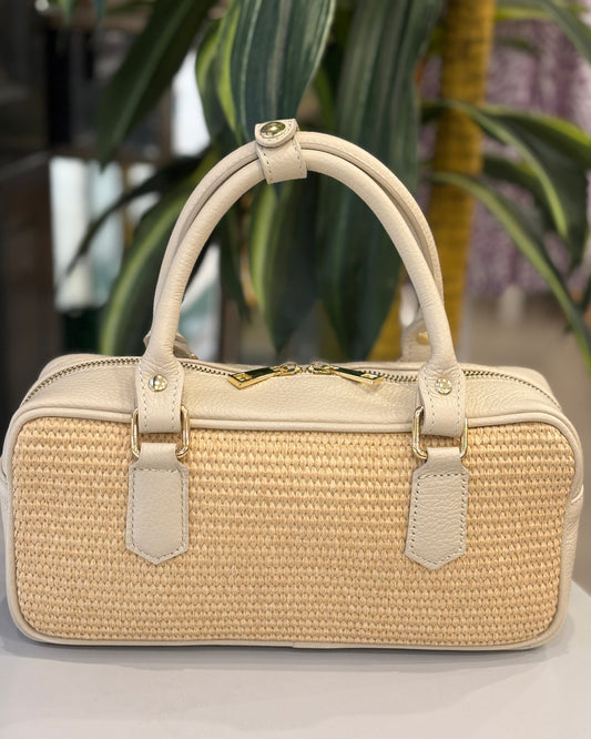 Pienza Leather/Raffia Bag - Cream
