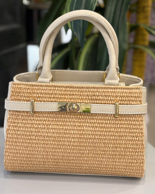 Bellagio Piccolo Raffia/Leather Bag - Cream