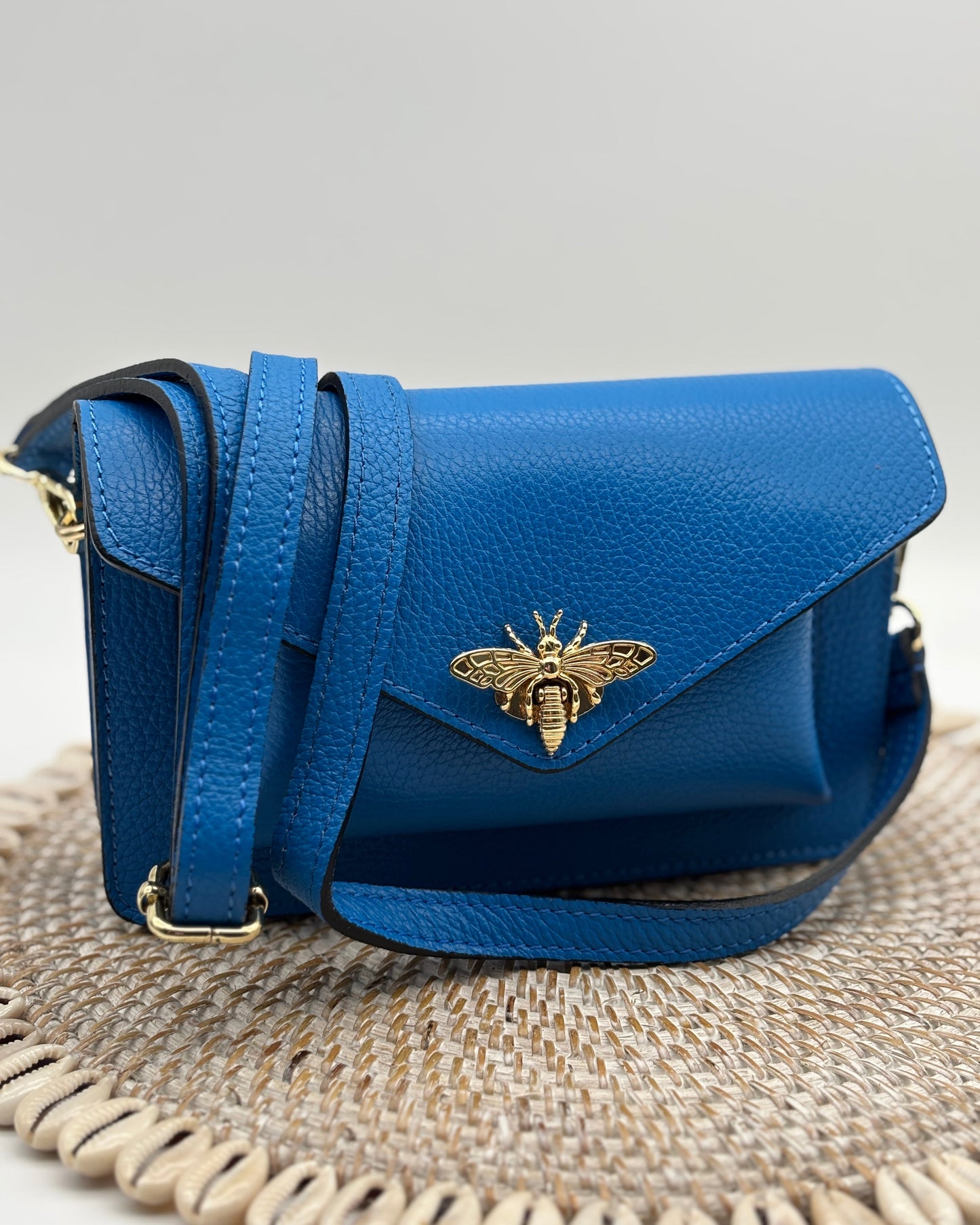 Amalfi Leather Bee Cross Body Bag - Azure