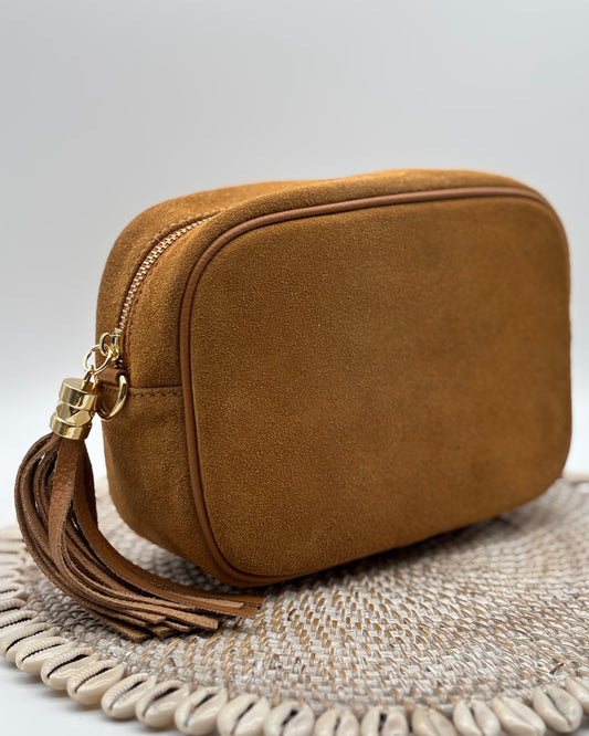 Suede Cross Body Bag - Tan