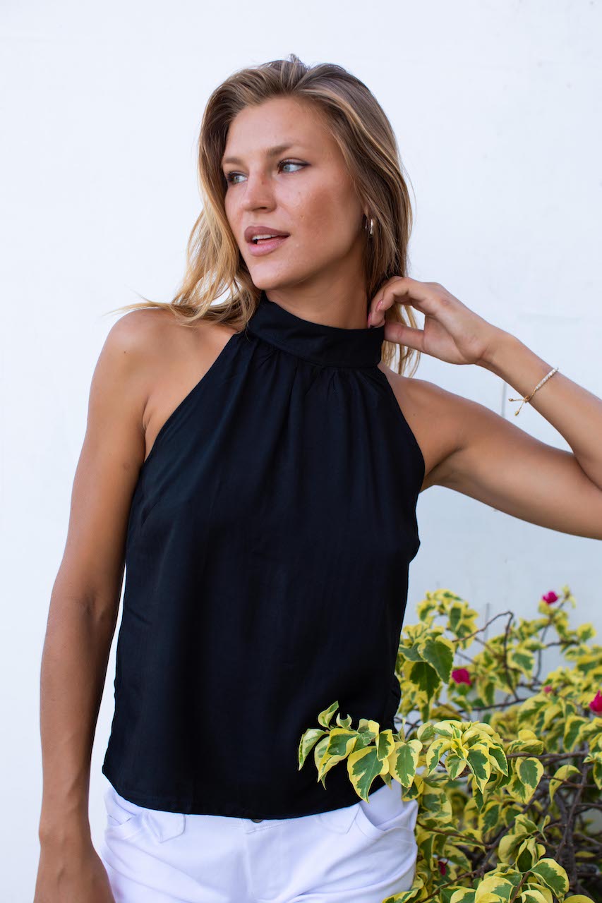 Lana Top - Black Herringbone