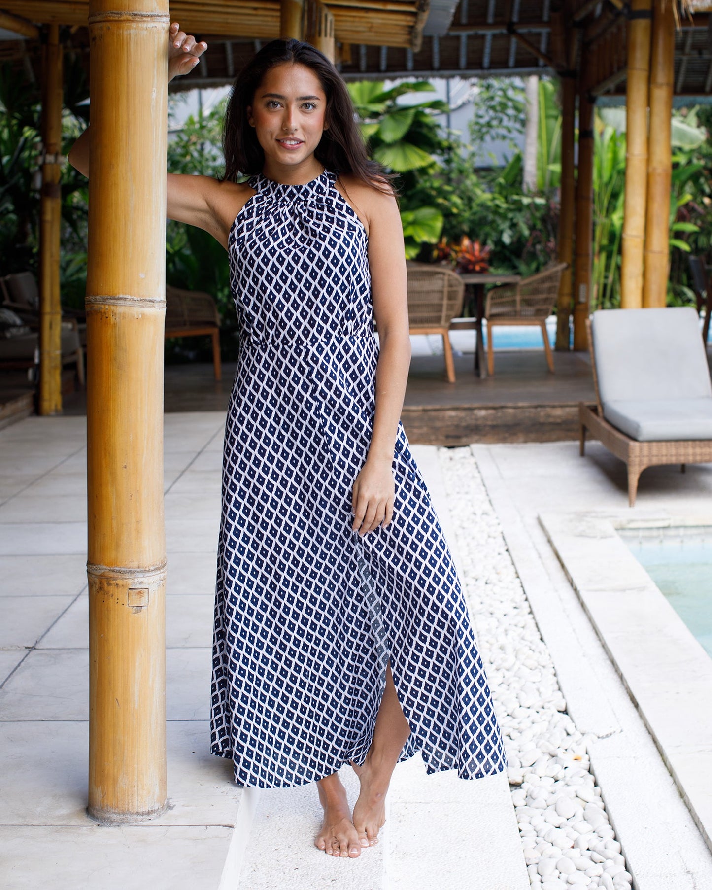 Metis Dress - Navy Trellis Cotton
