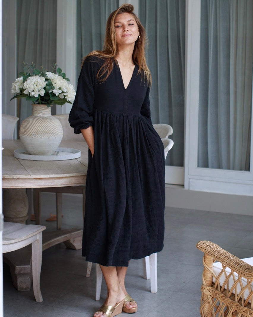 Pearla Dress - Black Cotton