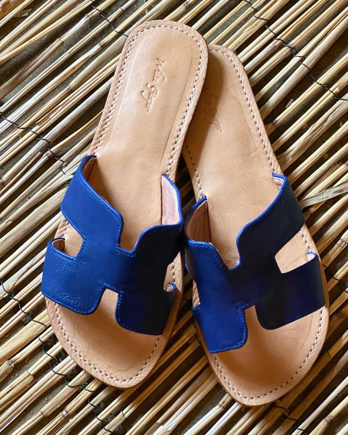 Leather Sliders - Navy