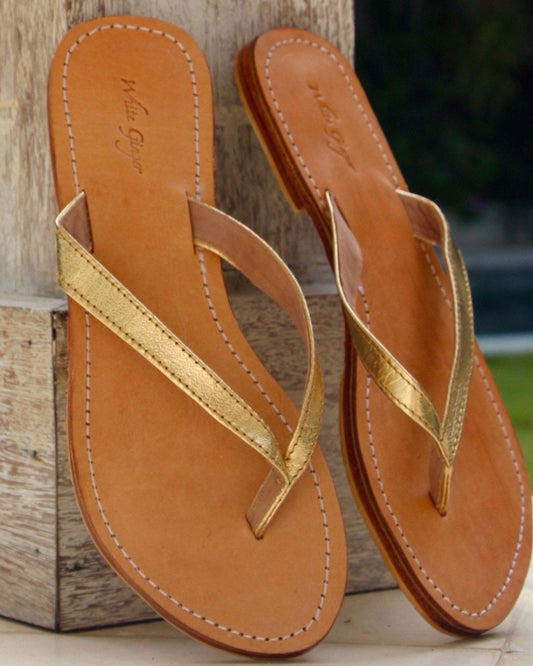 Metallic Leather Flip Flops
