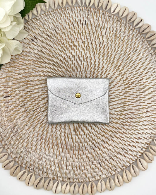 Silver Metallic Leather Coin Purse
