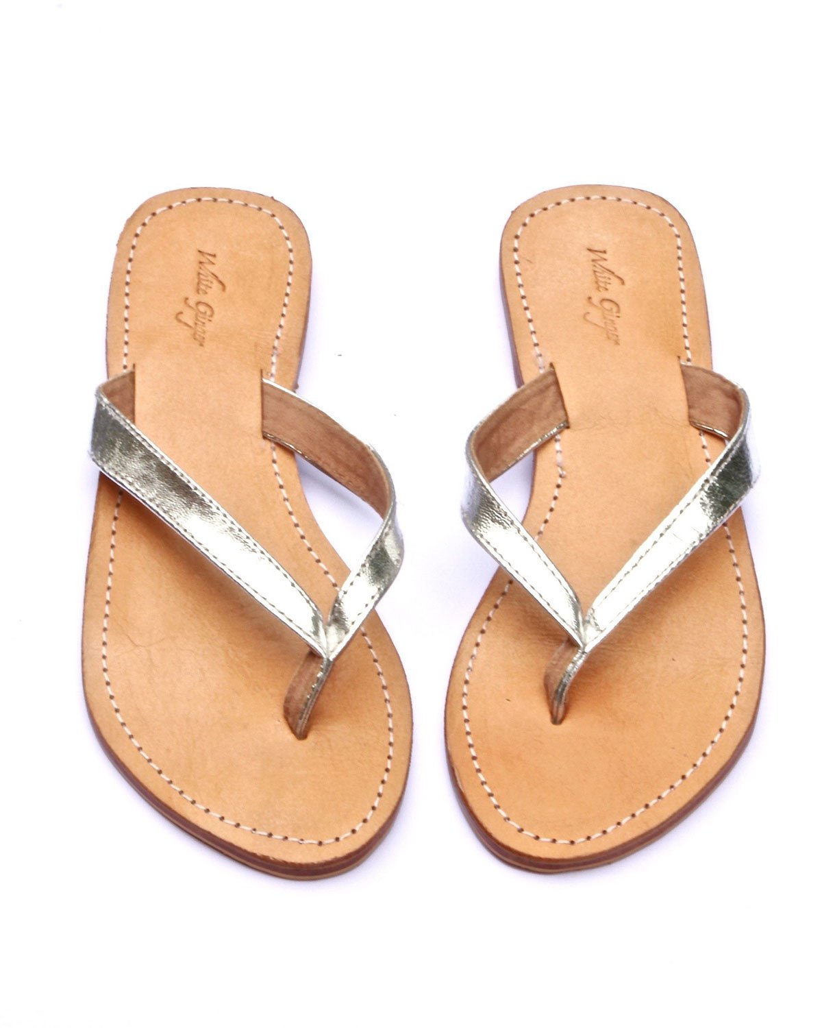 Metallic Leather Flip Flops